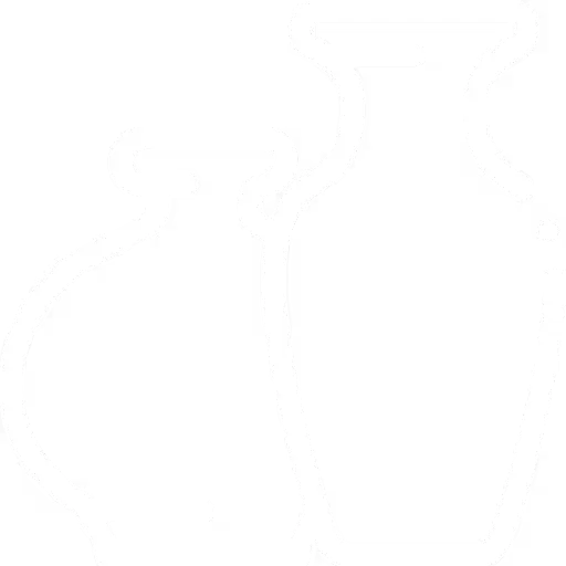 Outline of two overlapping vases with simple, curvy shapes on a black background.